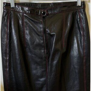 Vintage Black Leather Escada Skirt With Red Threading. **SOLD OUT** Size M
